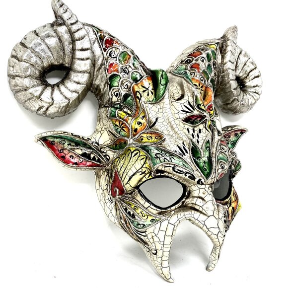 Krampus Ram Goat Demon with Horns Devil Halloween Masquerade Masks Party - Picture 3 of 4